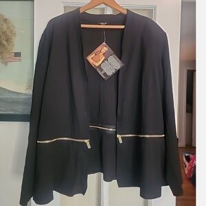 Iman Jacket Womens XL Blue Zip Crop Flared Sleeves Open Lightweight Coat NWT